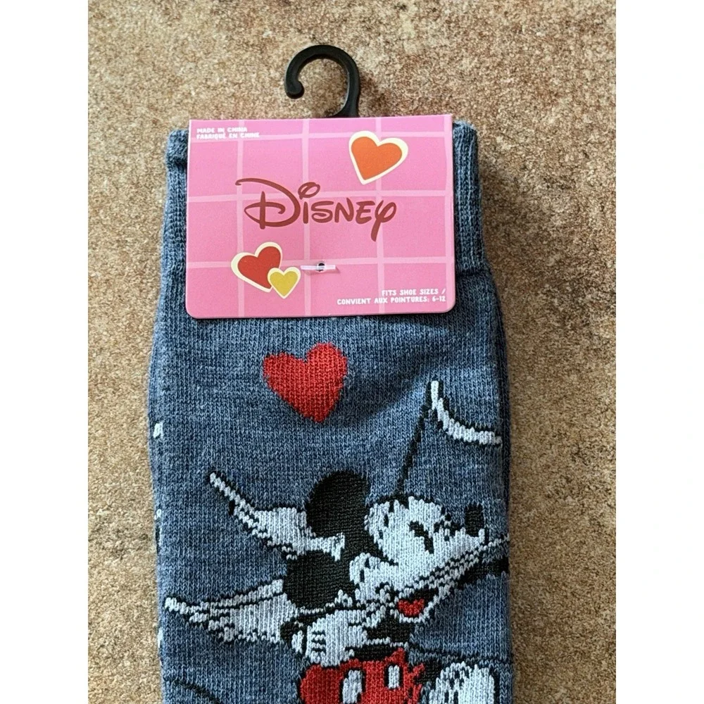 Disney Valentine Mickey Mouse as Cupid Gray Crew Socks Women's Size 6-12